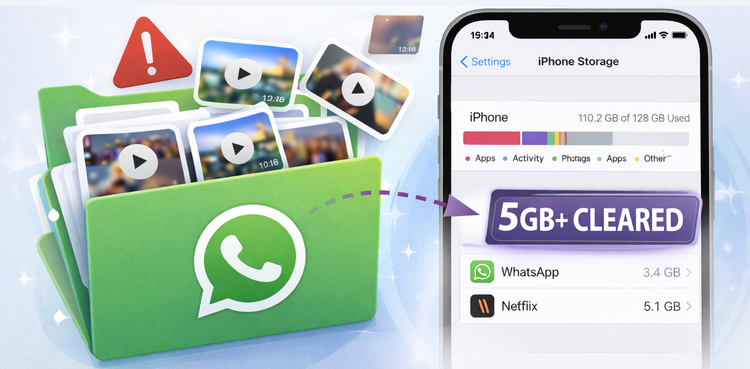 📱Tech Tip: Free up iPhone storage fast — clear WhatsApp’s hidden clutter ✨
