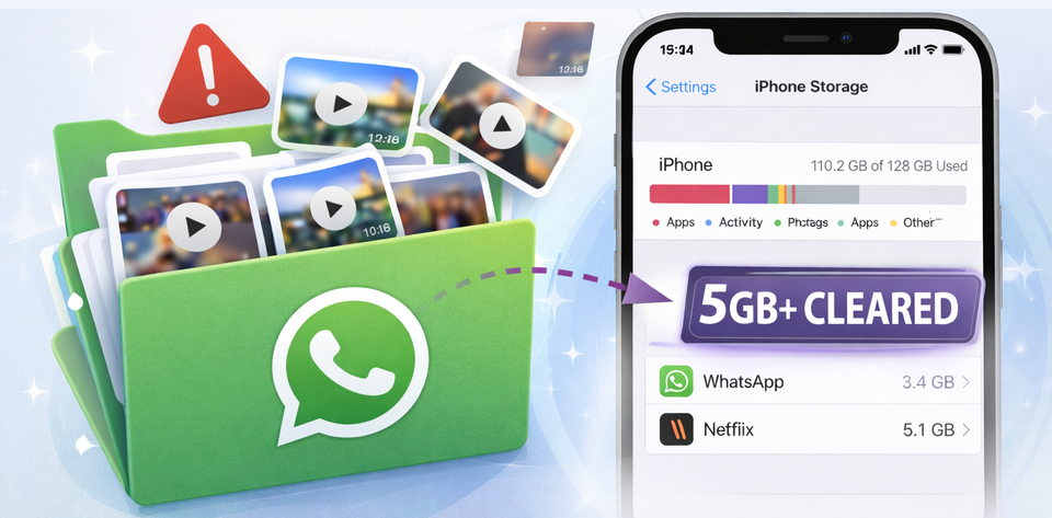 📱Tech Tip: Free up iPhone storage fast — clear WhatsApp’s hidden clutter ✨